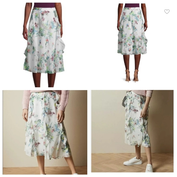 Ted Baker Lurissa Floral-Printed Ruffle Mini Skirt Ivory Size 4 (Ted Size 1) - Picture 8 of 16